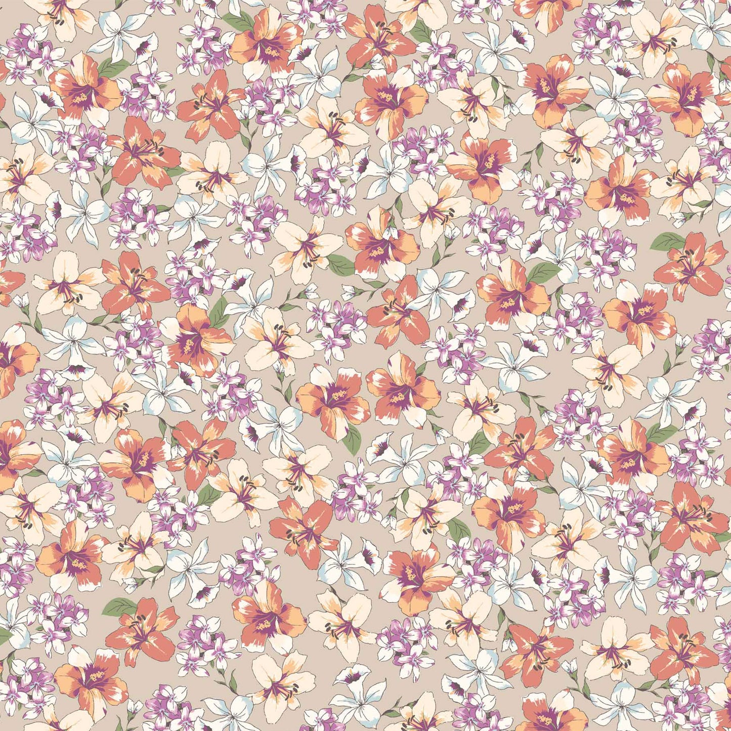 P-1868-698-BISQUE-CORAL- PRINTED RAYON CHALLIS 100% RAYON CHALLIS