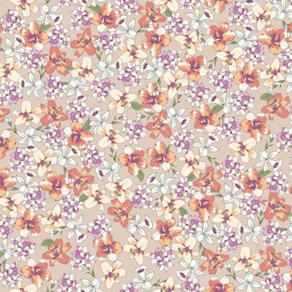 P-1868-698-BISQUE-CORAL- PRINTED RAYON CHALLIS 100% RAYON CHALLIS