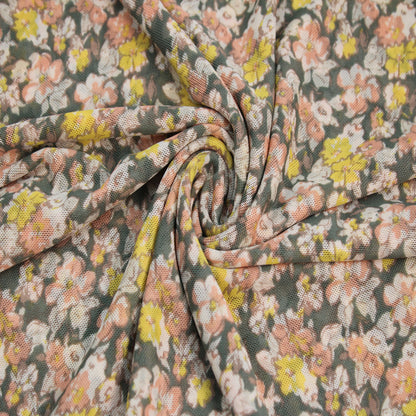 P-1892-453-ARMY-GREEN-PEACH - PRINTED POLY POWER MESH 92%POLY 8%SPANDEX