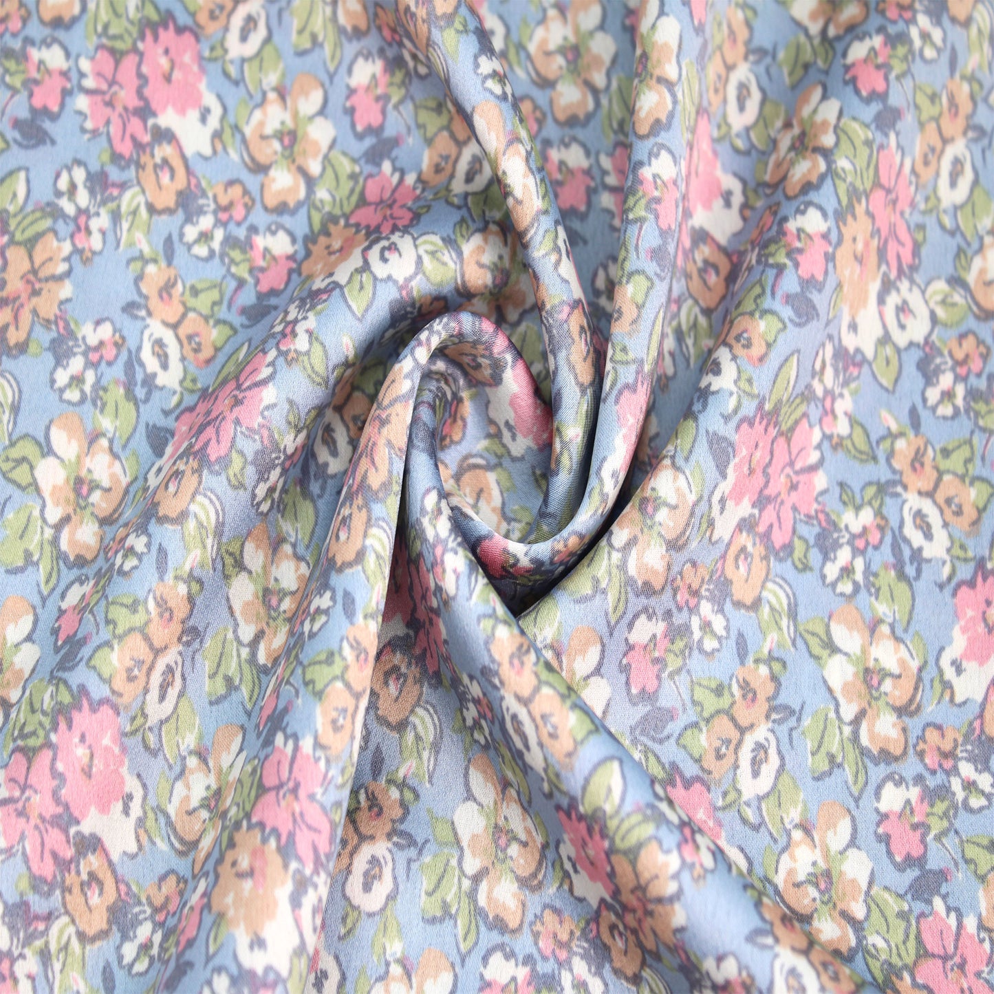 P-1892-456-BLUE-ROSE - PRINTED STRETCH SATIN 100% POLY
