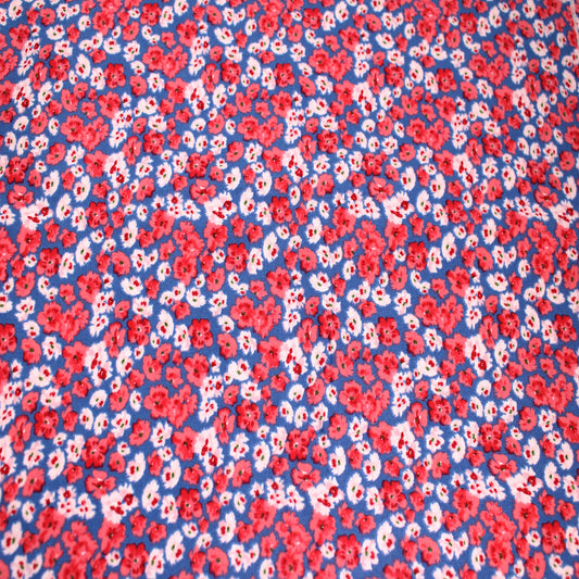 P-1896-668-DENIM-STEEL-CORAL - PRINTED DTY 92% POLY 8% SPANDEX DTY DOUBLE SIDED BRUSH