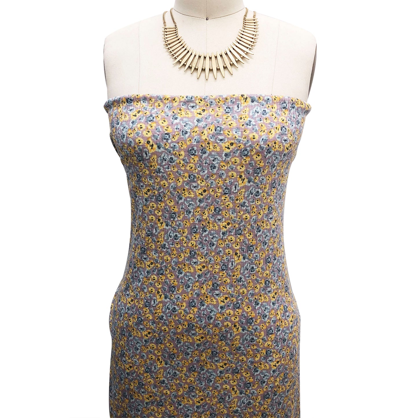 P-1896-788-DUSTY-LILAC-BANANA - PRINTED T/C SLUB 4X2 RIB 63% POLY 34% CTN 3% SPANDEX