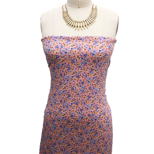 P-1896-788-PINK-PERI - PRINTED T/C SLUB 4X2 RIB 63% POLY 34% CTN 3% SPANDEX