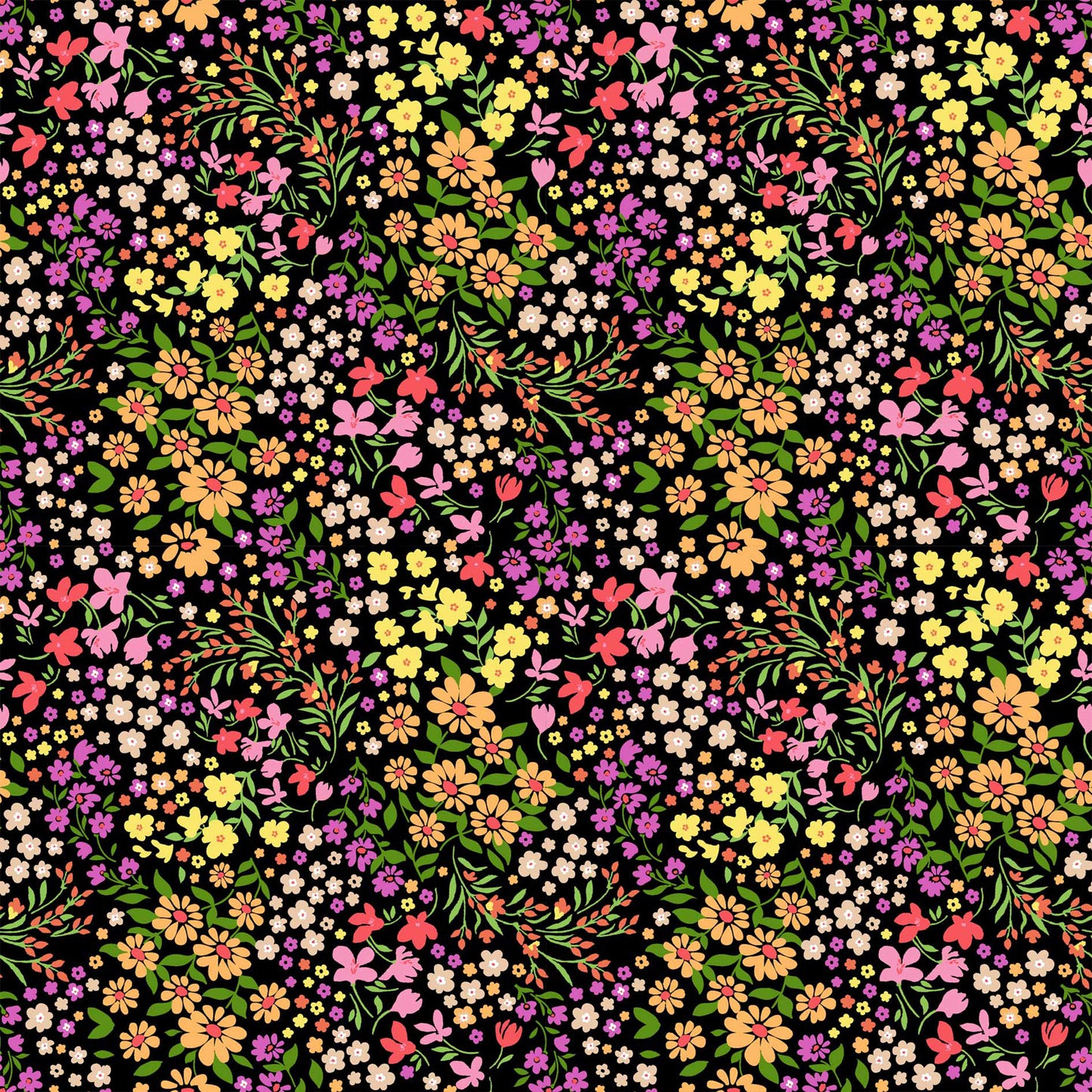 P-1913-636-BLACK-MARIGOLD PRINTED CREPON 100% RAYON CREPON