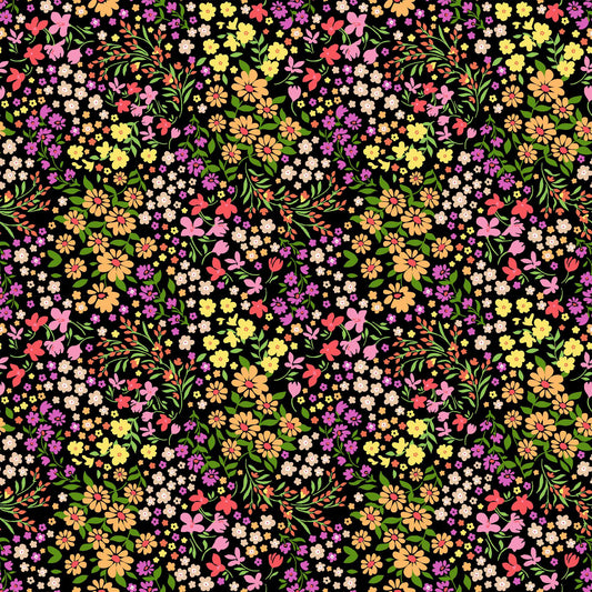 P-1913-636-BLACK-MARIGOLD PRINTED CREPON 100% RAYON CREPON