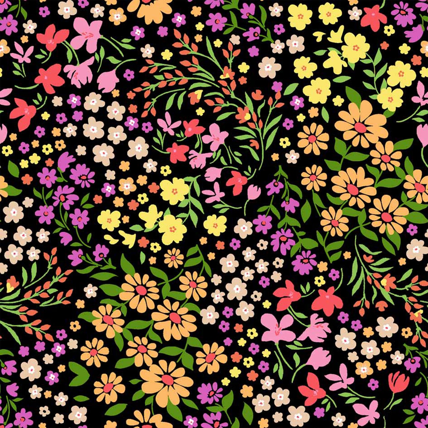 P-1913-703-BLACK-MARIGOLD - PRINTED TWIST CREPE 92% POLY 8% SPANDEX