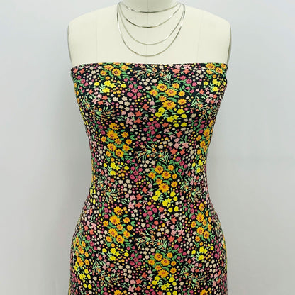 P-1913-703-BLACK-MARIGOLD - PRINTED TWIST CREPE 92% POLY 8% SPANDEX