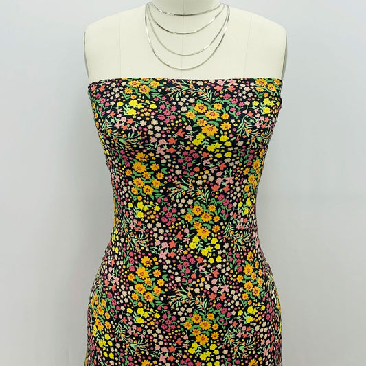 P-1913-703-BLACK-MARIGOLD - PRINTED TWIST CREPE 92% POLY 8% SPANDEX