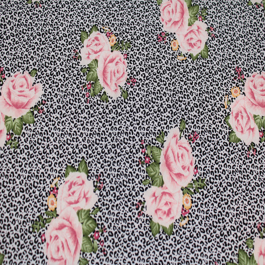 P-1921-793 BLACK-ROSE - PRINTED SILEX 90% POLYESTER 10% SPANDEX
