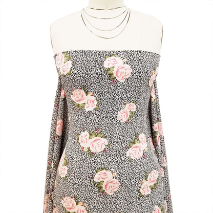 P-1921-793 BLACK-ROSE - PRINTED SILEX 90% POLYESTER 10% SPANDEX