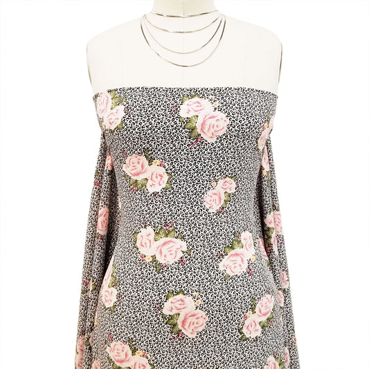 P-1921-793 BLACK-ROSE - PRINTED SILEX 90% POLYESTER 10% SPANDEX