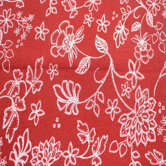 P-1933-636-CINNABAR-ECRU PRINTED CREPON 100% RAYON CREPON