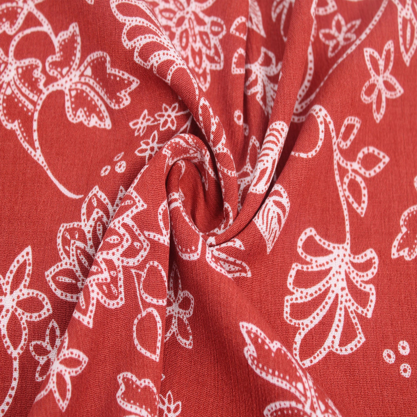 P-1933-636-CINNABAR-ECRU PRINTED CREPON 100% RAYON CREPON