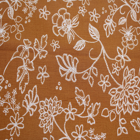 P-1933-636-GOLDEN-OCHRE-ECRU PRINTED CREPON 100% RAYON CREPON