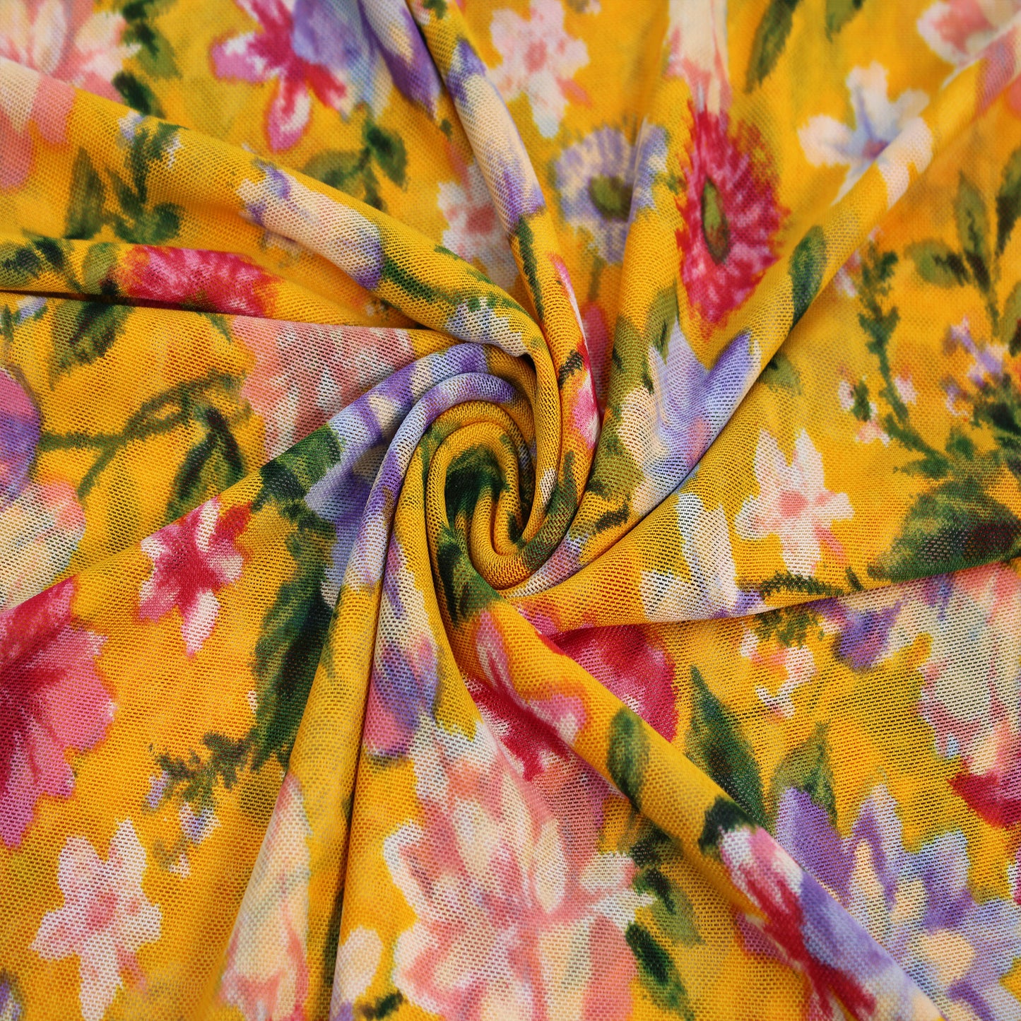P-1940-453-GOLDEN-YELLOW-LAVENDER - PRINTED POLY POWER MESH 92%POLY 8%SPANDEX