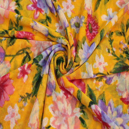 P-1940-453-GOLDEN-YELLOW-LAVENDER - PRINTED POLY POWER MESH 92%POLY 8%SPANDEX