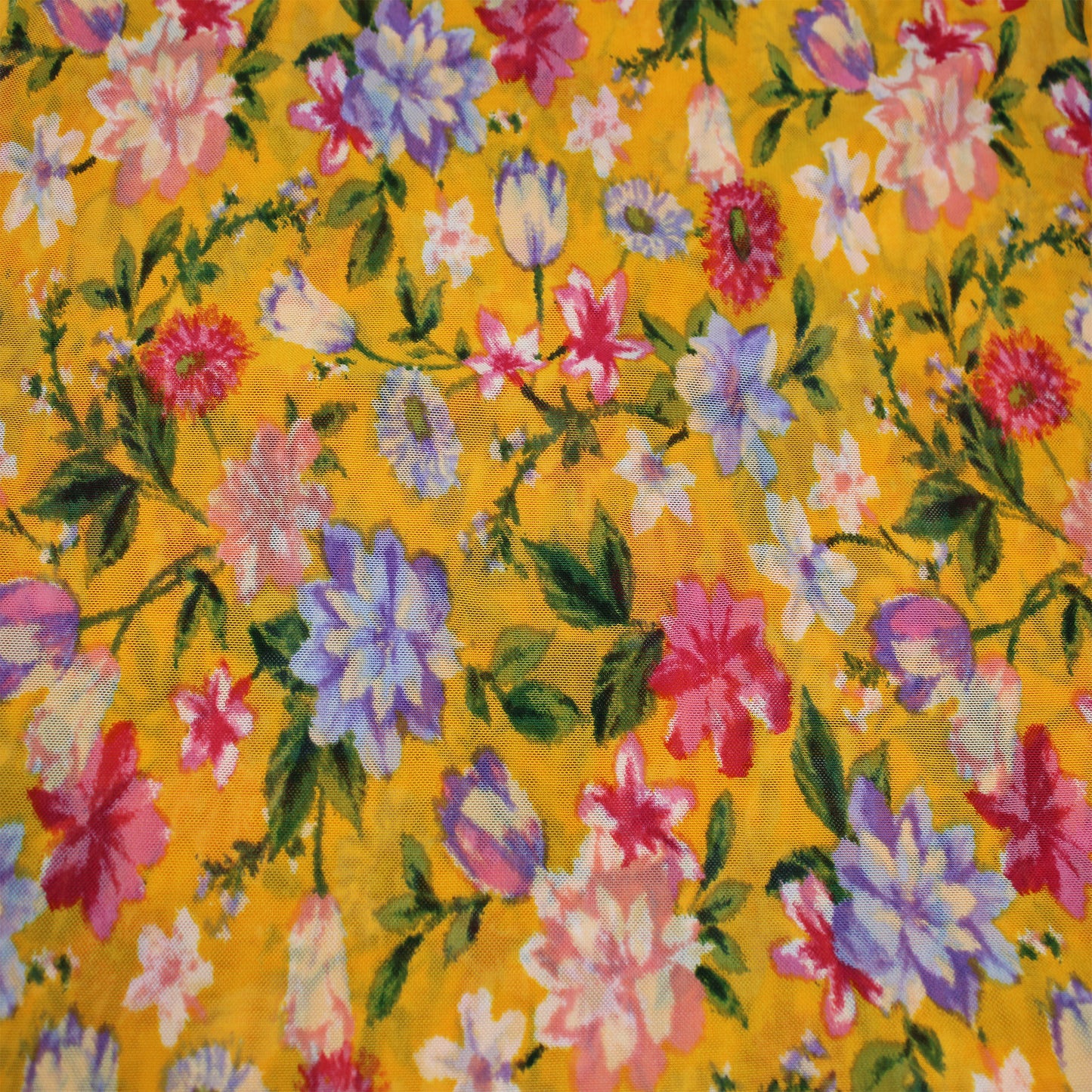 P-1940-453-GOLDEN-YELLOW-LAVENDER - PRINTED POLY POWER MESH 92%POLY 8%SPANDEX