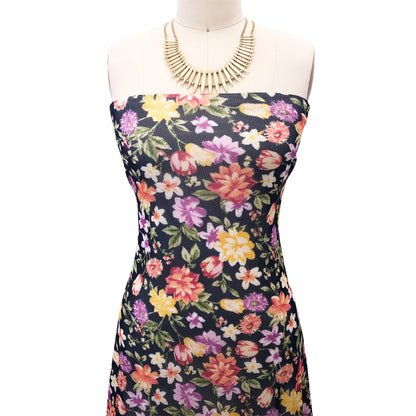 P-1940-453-NAVY-TANGERINE - PRINTED POLY POWER MESH 92%POLY 8%SPANDEX