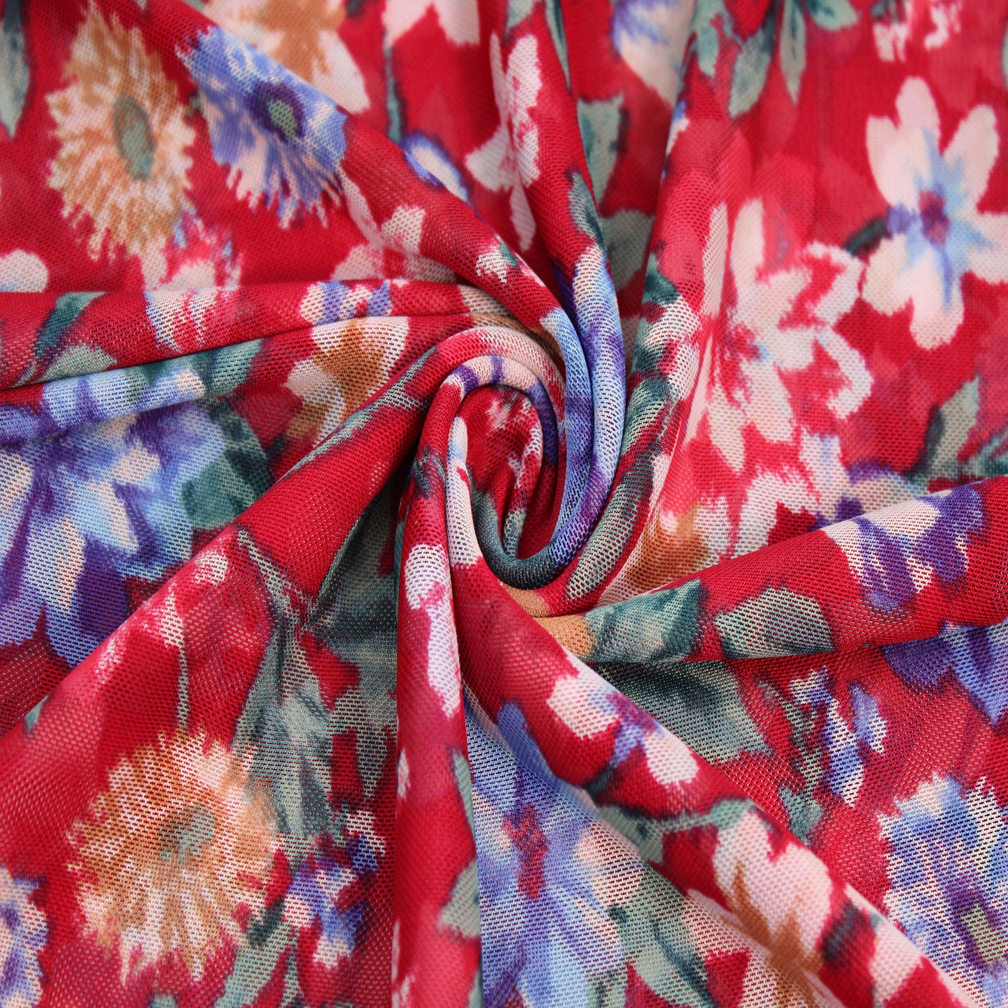P-1940-453-RED-PERIWINKLE - PRINTED POLY POWER MESH 92%POLY 8%SPANDEX