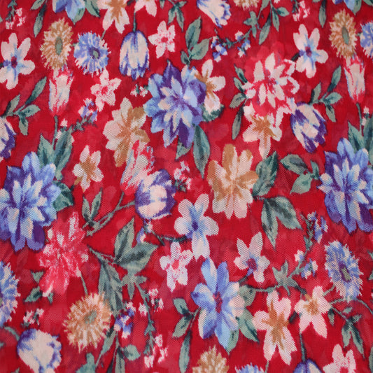 P-1940-453-RED-PERIWINKLE - PRINTED POLY POWER MESH 92%POLY 8%SPANDEX