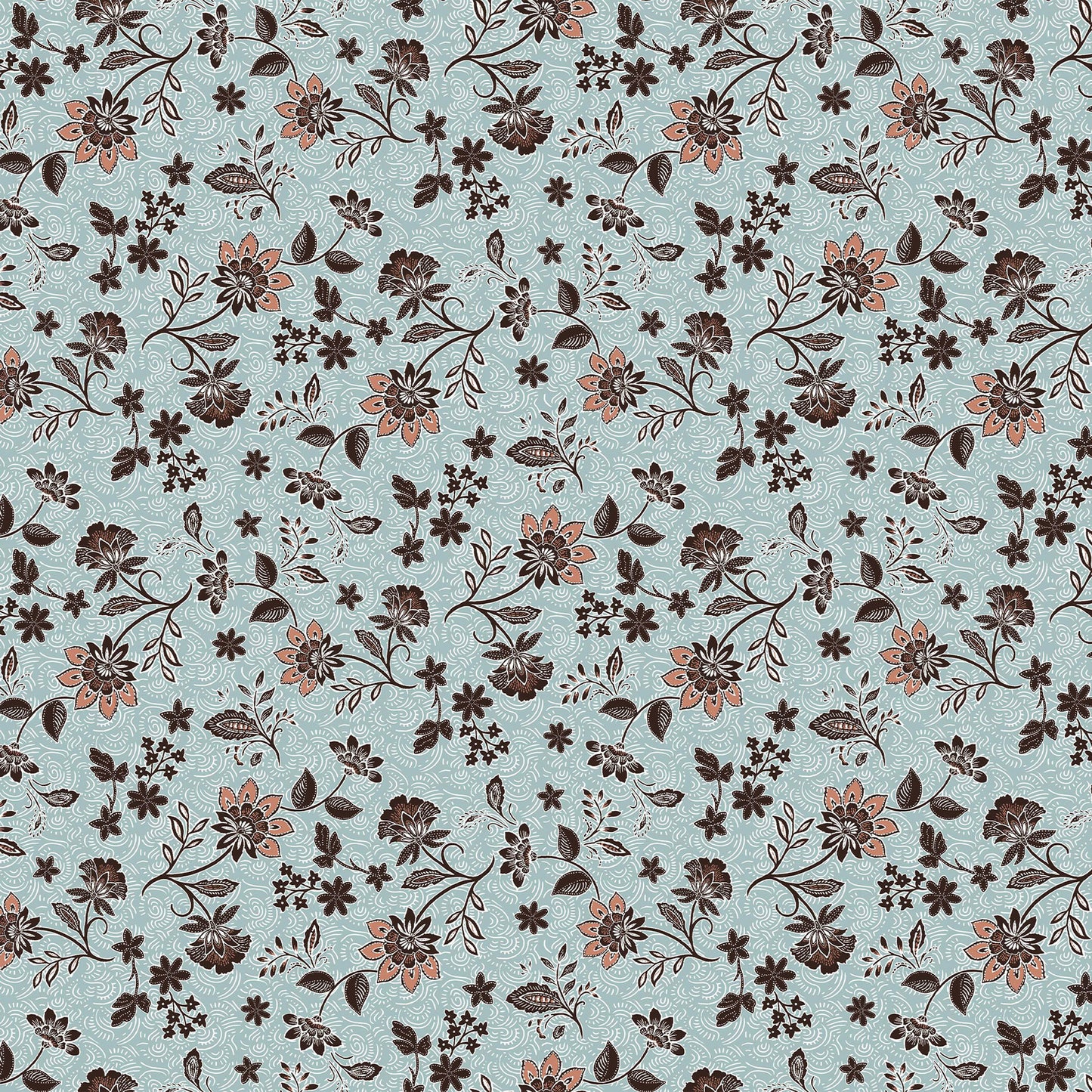 P-1946-636-BLUE-GLOW-CORAL PRINTED CREPON 100% RAYON CREPON