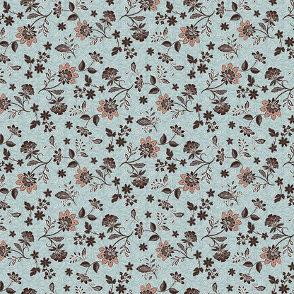 P-1946-636-BLUE-GLOW-CORAL PRINTED CREPON 100% RAYON CREPON