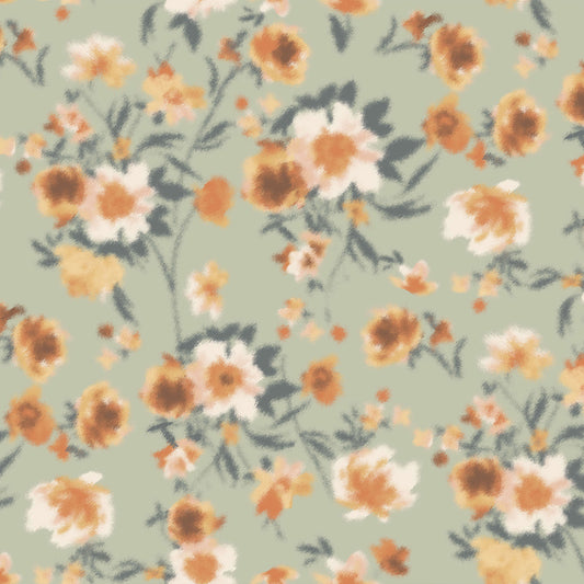 P-1948-506-SAGE-MANGO - PRINTED FRENCH TERRY 63%POLY  33%RAYON  4% SPANDEX