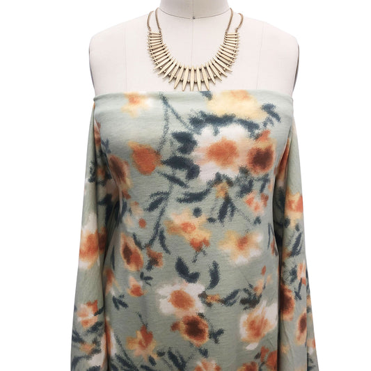 P-1948-506-SAGE-MANGO - PRINTED FRENCH TERRY 63%POLY  33%RAYON  4% SPANDEX