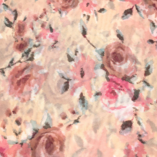 P-1950-453-BLUSH-CORAL - PRINTED POLY POWER MESH 92%POLY 8%SPANDEX