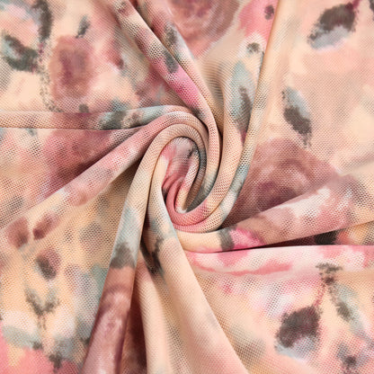 P-1950-453-BLUSH-CORAL - PRINTED POLY POWER MESH 92%POLY 8%SPANDEX