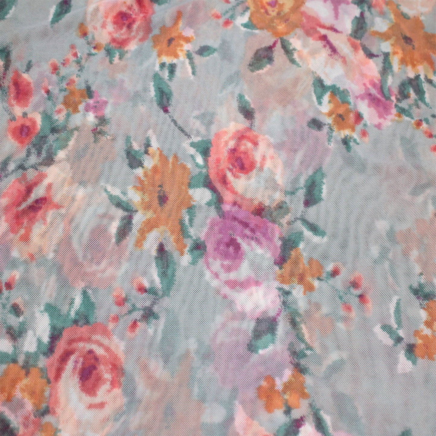 P-1950-453-SAGE-CANTALOUPE - PRINTED POLY POWER MESH 92%POLY 8%SPANDEX