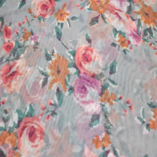 P-1950-453-SAGE-CANTALOUPE - PRINTED POLY POWER MESH 92%POLY 8%SPANDEX