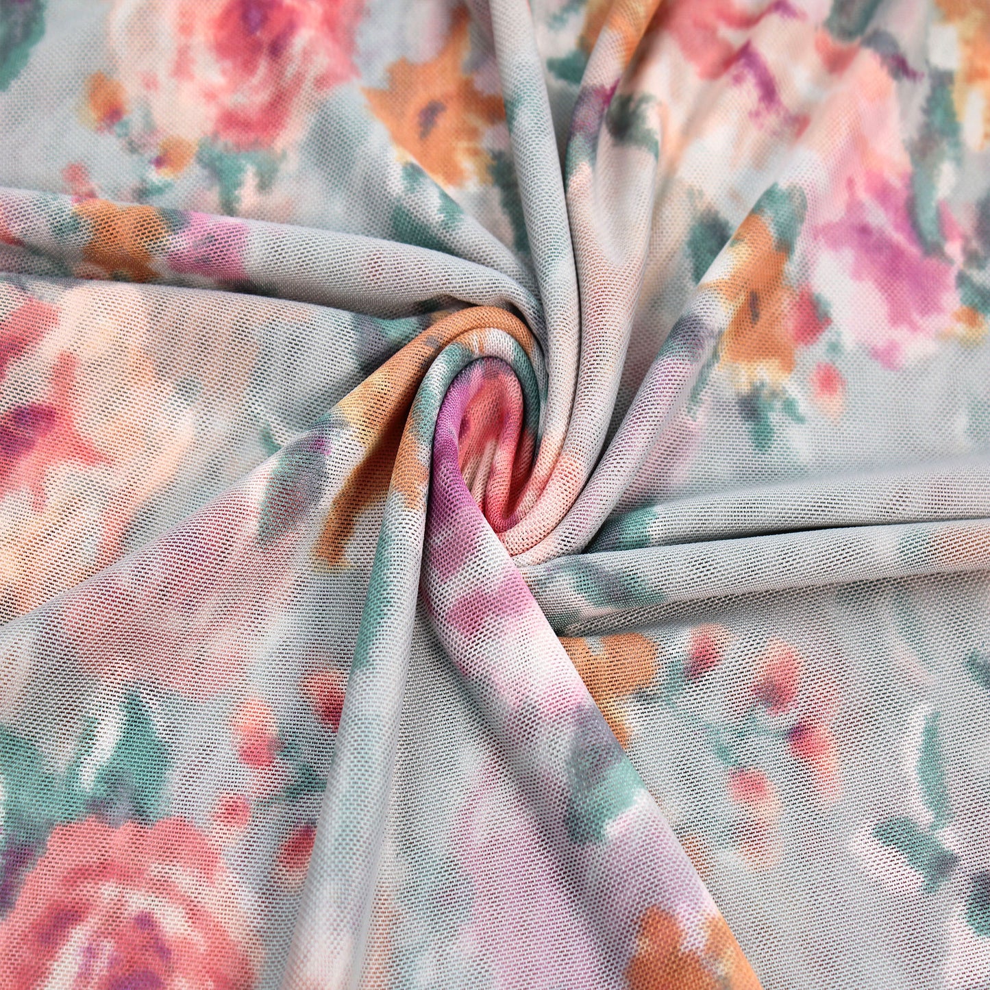 P-1950-453-SAGE-CANTALOUPE - PRINTED POLY POWER MESH 92%POLY 8%SPANDEX