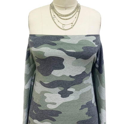 P-196-506-ARMY-GREEN-CHARCOAL-PRINTED FRENCH TERRY 63%POLY  33%RAYON  4% SPANDEX