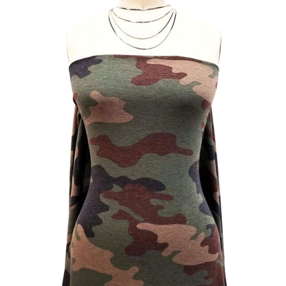 P-196-506-OLIVE-BROWN - PRINTED FRENCH TERRY 63%POLY  33%RAYON  4% SPANDEX