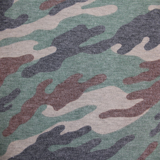 P-197-506-ARMY-GREEN-BROWN - PRINTED FRENCH TERRY 63%POLY  33%RAYON  4% SPANDEX