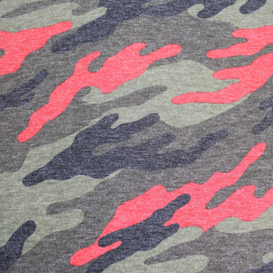 P-197-506-RED-OLIVE - PRINTED FRENCH TERRY 63%POLY  33%RAYON  4% SPANDEX