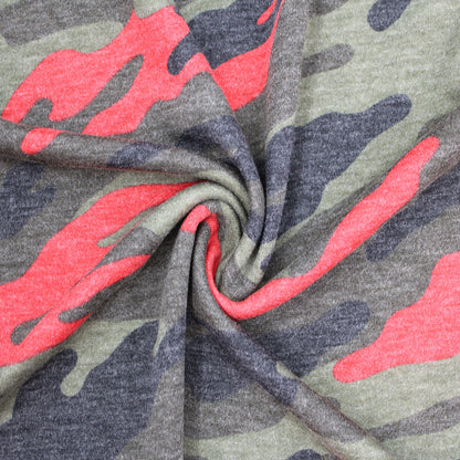 P-197-506-RED-OLIVE - PRINTED FRENCH TERRY 63%POLY  33%RAYON  4% SPANDEX