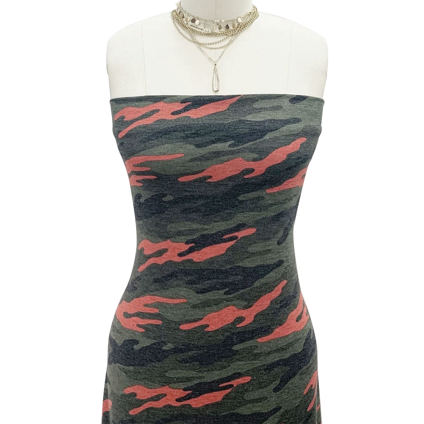 P-197-506-RED-OLIVE - PRINTED FRENCH TERRY 63%POLY  33%RAYON  4% SPANDEX