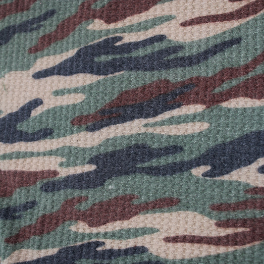 P-197-779-ARMY-GREEN-BROWN - PRINTED WAFFLE BRUSHED 78% POLY 18% RAYON4% SPANDEX