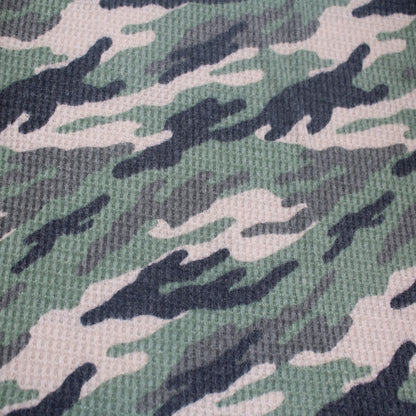 P-197-779-ARMY-GREEN-CHARCOAL - PRINTED WAFFLE BRUSHED 78% POLY 18% RAYON4% SPANDEX