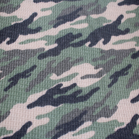 P-197-779-ARMY-GREEN-CHARCOAL - PRINTED WAFFLE BRUSHED 78% POLY 18% RAYON4% SPANDEX