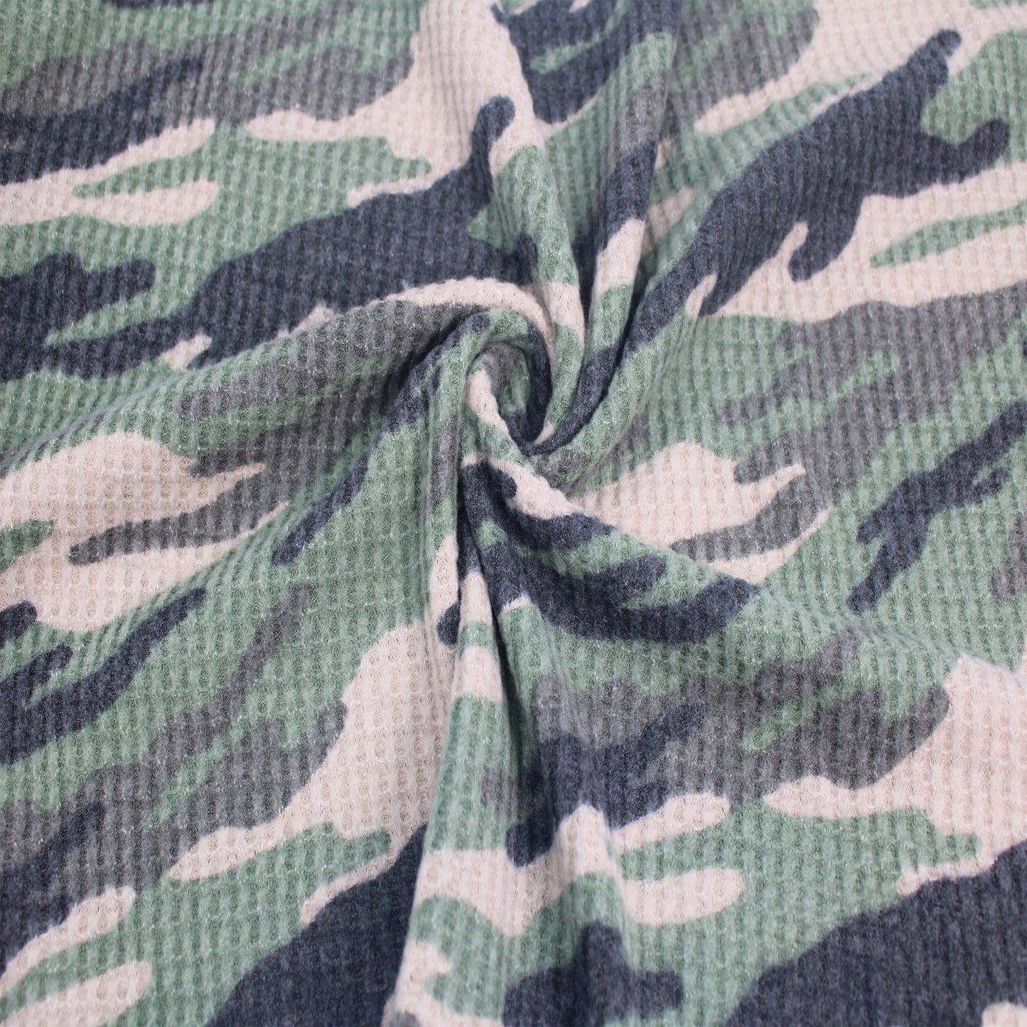 P-197-779-ARMY-GREEN-CHARCOAL - PRINTED WAFFLE BRUSHED 78% POLY 18% RAYON4% SPANDEX