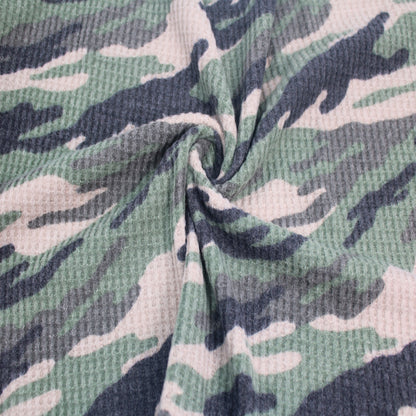 P-197-779-ARMY-GREEN-CHARCOAL - PRINTED WAFFLE BRUSHED 78% POLY 18% RAYON4% SPANDEX