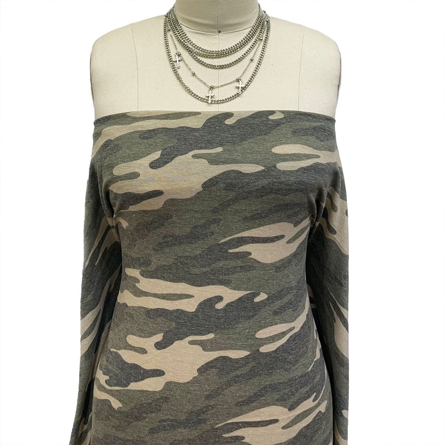 P-197-789-OLIVE-TAUPE - 63% POLY 33% COTTON 4% SPANDEX JERSEY PRINT