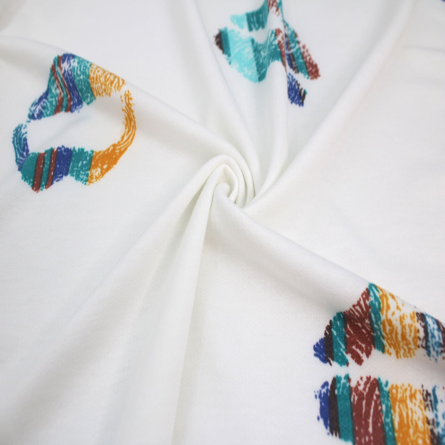 P-2073-506-OFF-WHITE-TURQUOISE - PRINTED FRENCH TERRY 63%POLY  33%RAYON  4% SPANDEX