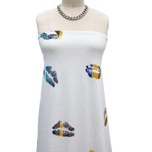 P-2073-506-OFF-WHITE-TURQUOISE - PRINTED FRENCH TERRY 63%POLY  33%RAYON  4% SPANDEX