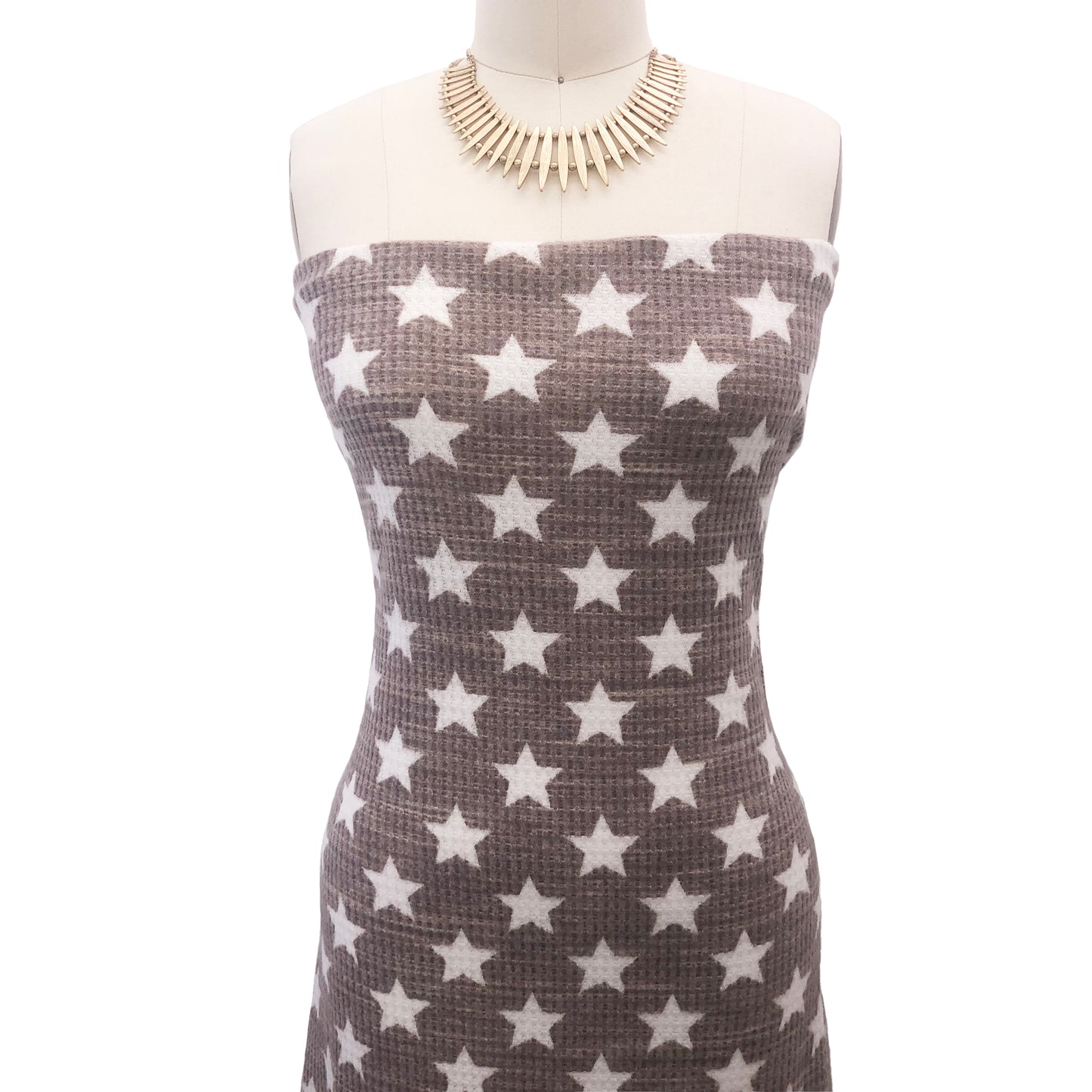 P-2095-779-WFL-MOCHA-OFF-WHITE - PRINTED WAFFLE BRUSHED 78% POLY 18% RAYON4% SPANDEX