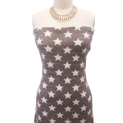 P-2095-779-WFL-MOCHA-OFF-WHITE - PRINTED WAFFLE BRUSHED 78% POLY 18% RAYON4% SPANDEX