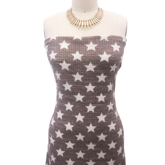 P-2095-779-WFL-MOCHA-OFF-WHITE - PRINTED WAFFLE BRUSHED 78% POLY 18% RAYON4% SPANDEX